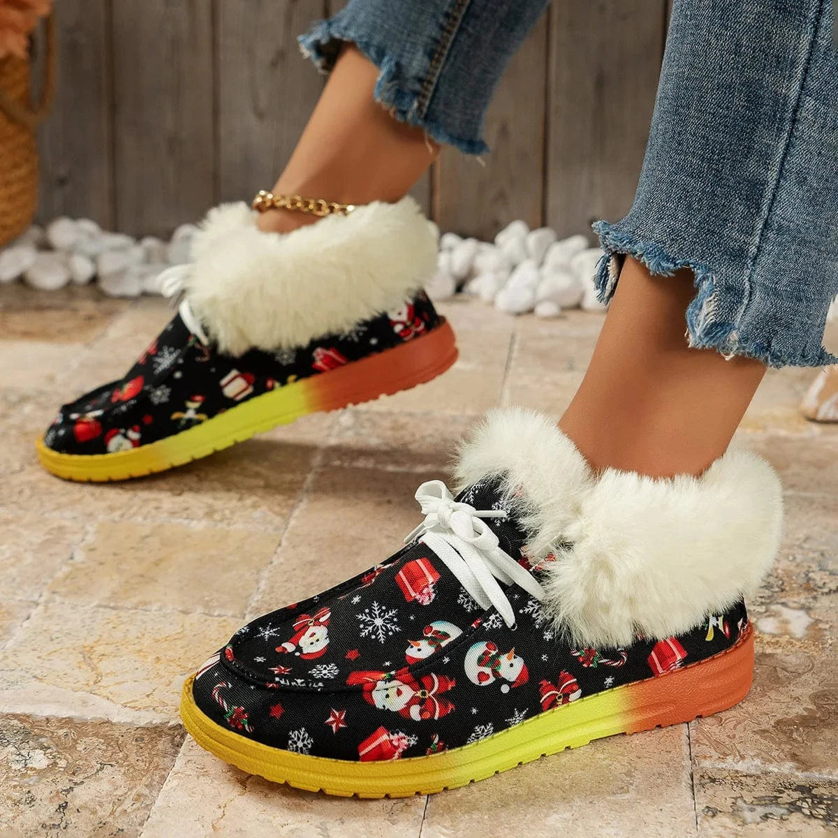 Ladies Winter Print Luxury Female Fluffy Casual Short Boots Flat Fashion Fur Cotton Shoes Women Winter Furry Snow Boots