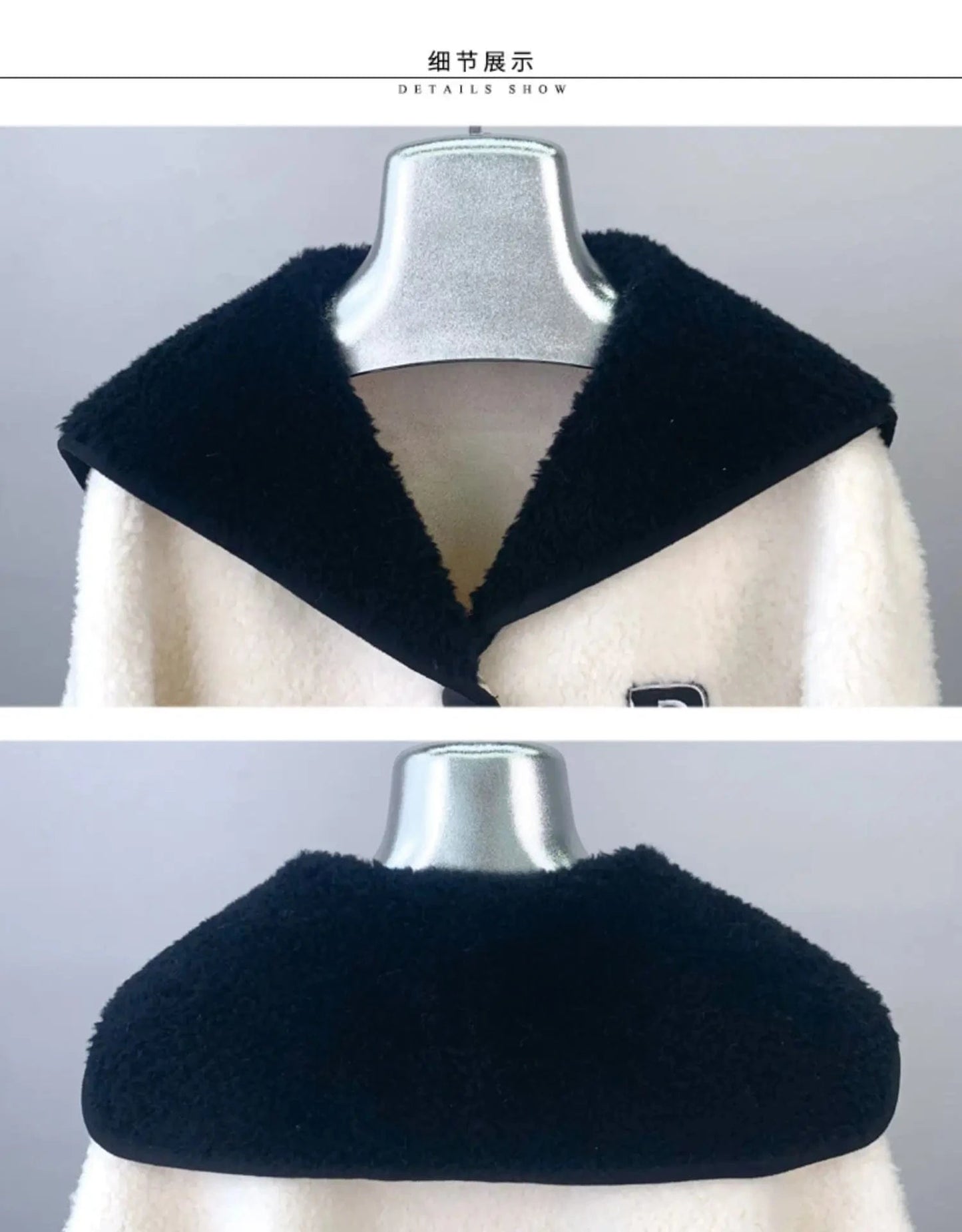 Lady Girl Real Wool Fur Coats Female Women Sheep Shearling Warm Jacket Winter Navy Collar Overcoat JT3202