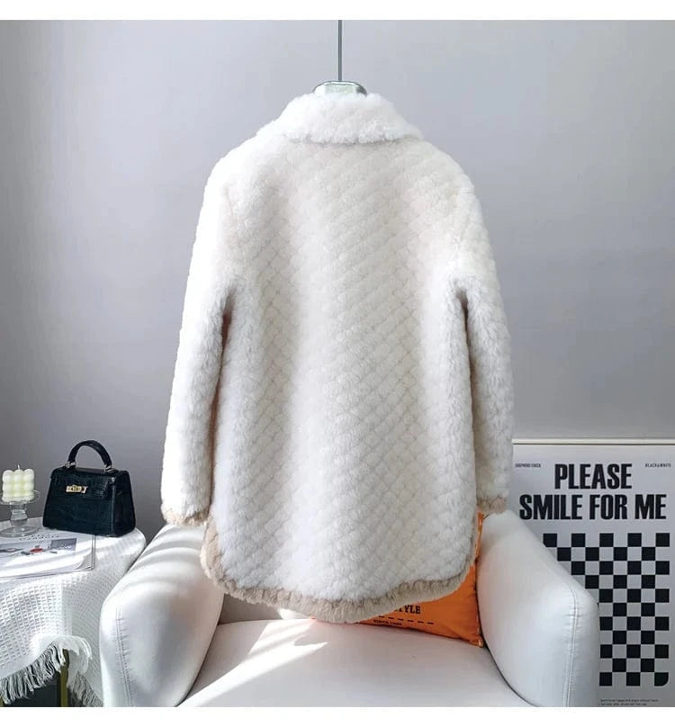 Lady Girl Sheep Shearling Elegant Coats Female Women Lamb Wool Fur Warm Jacket Winter Overcoat JT3203
