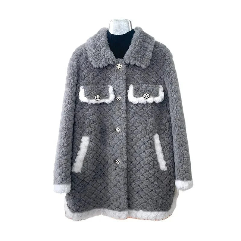 Lady Girl Sheep Shearling Elegant Coats Female Women Lamb Wool Fur Warm Jacket Winter Overcoat JT3203