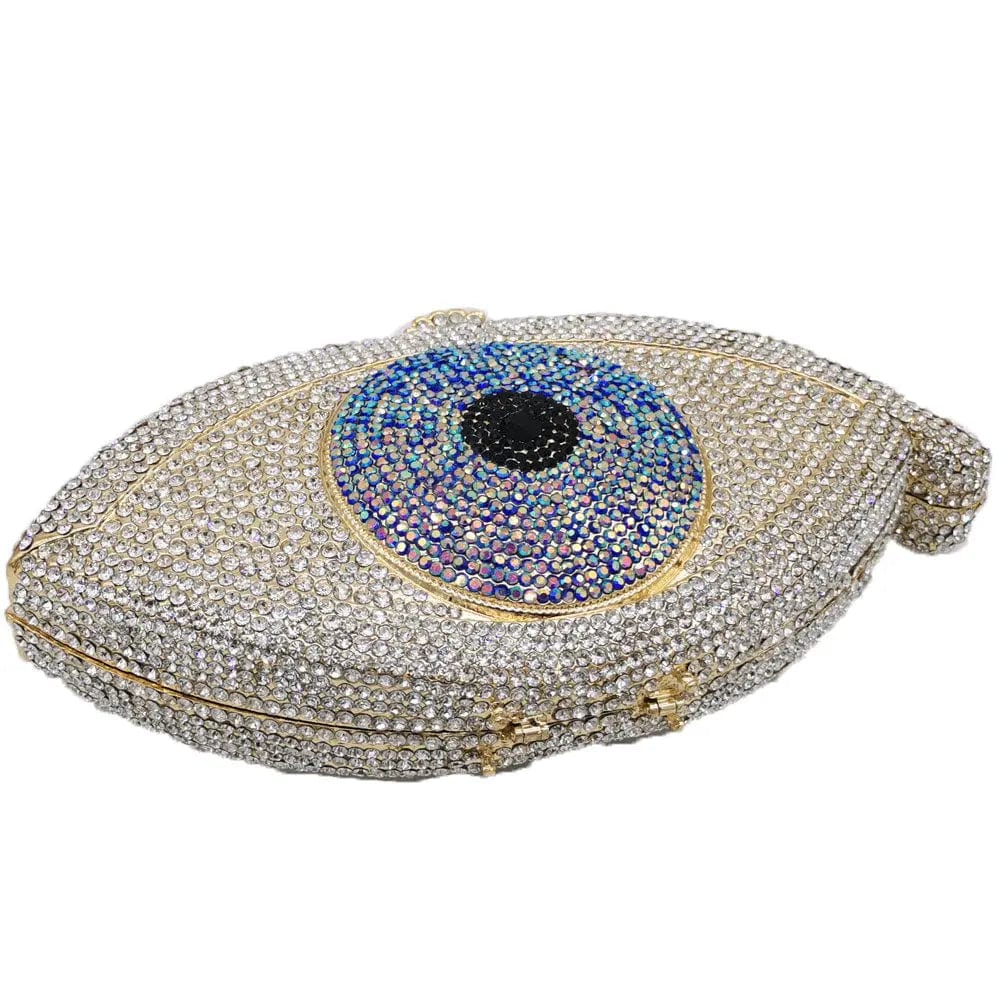 Lady New Design Good Quality Sparkle Metal Evening Purse Rhinestone  Handbag Evil Eye Shape Woman Clutch Bags