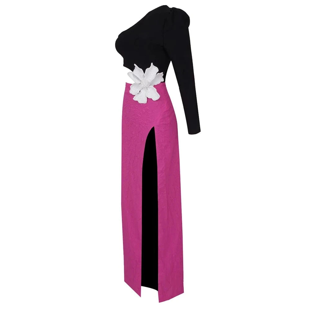 Lady One Shoulder Long Sleeve Rhinestone Hollow Out Party Evening Dress