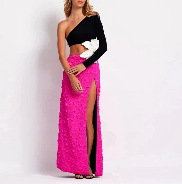 Lady One Shoulder Long Sleeve Rhinestone Hollow Out Party Evening Dress