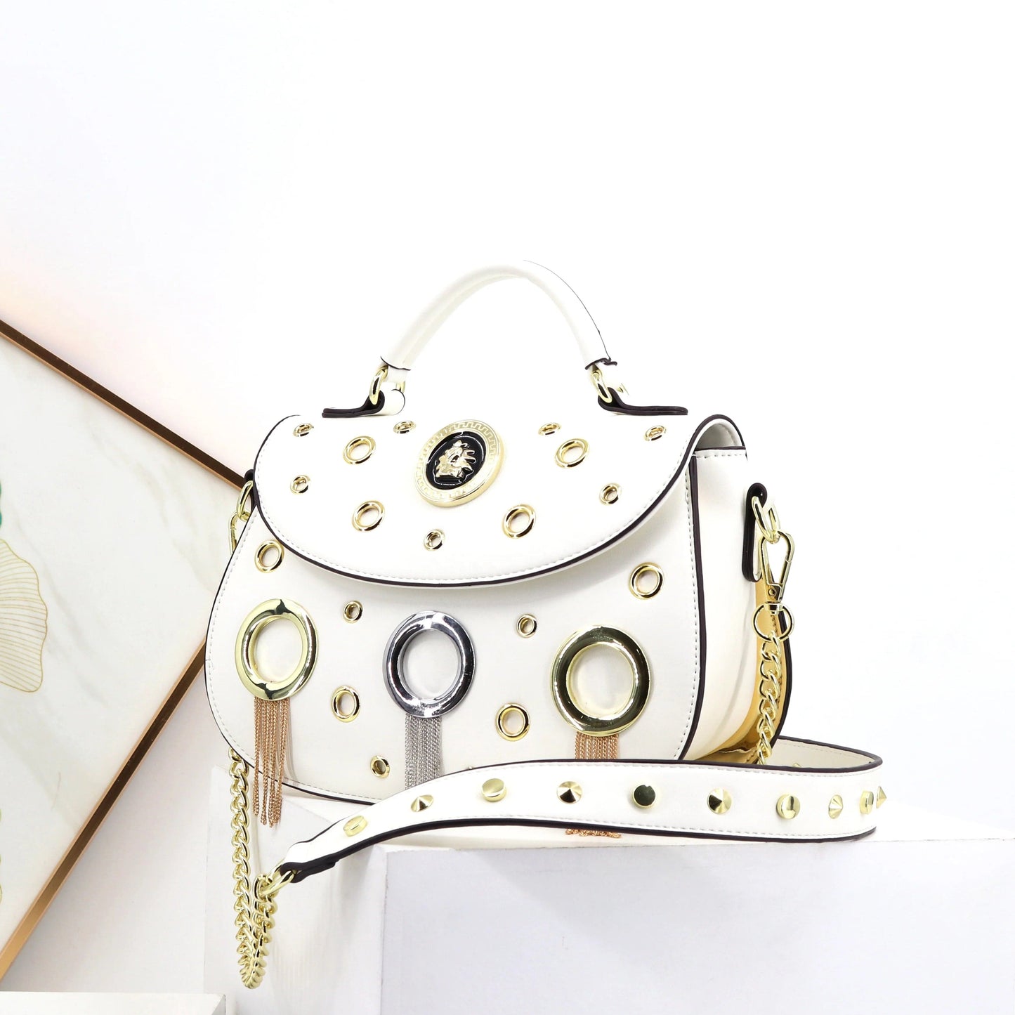 ladysky handbags for women tassel and rivet saddle bag for girls punk crossbody ladies bag quality chain shoulder bags 26cm