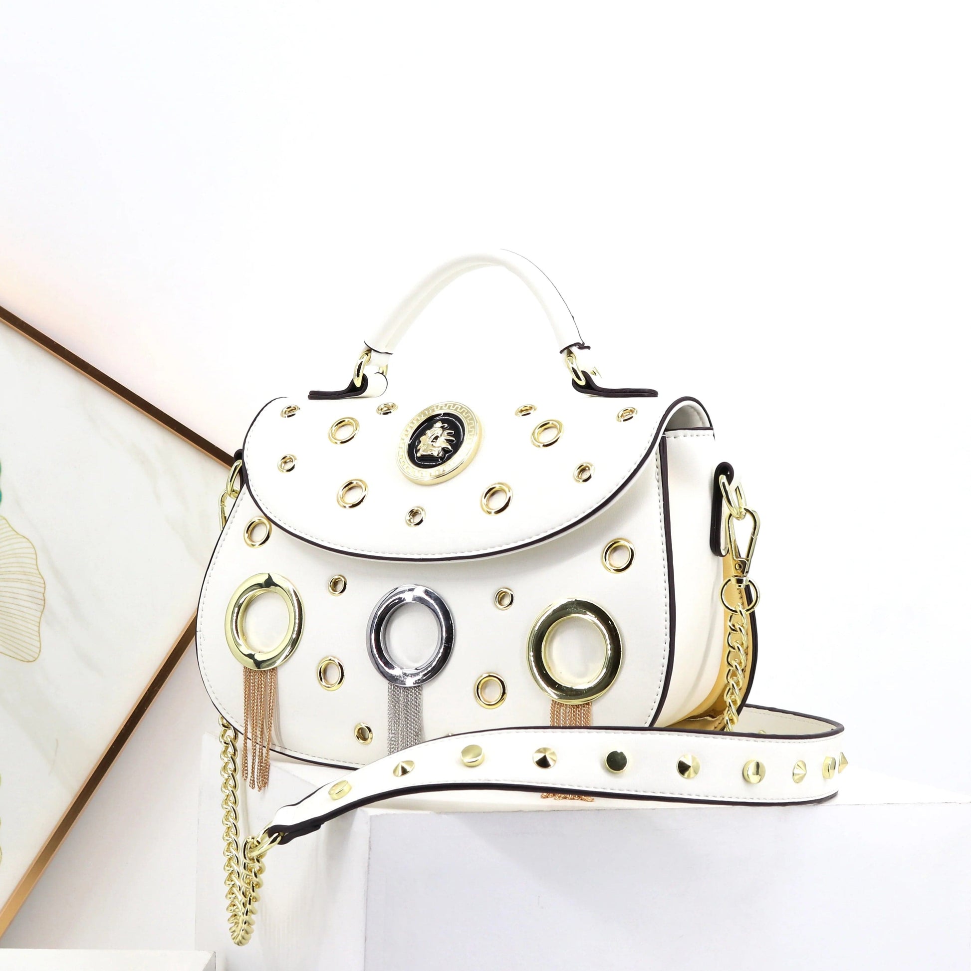 ladysky handbags for women tassel and rivet saddle bag for girls punk crossbody ladies bag quality chain shoulder bags 26cm