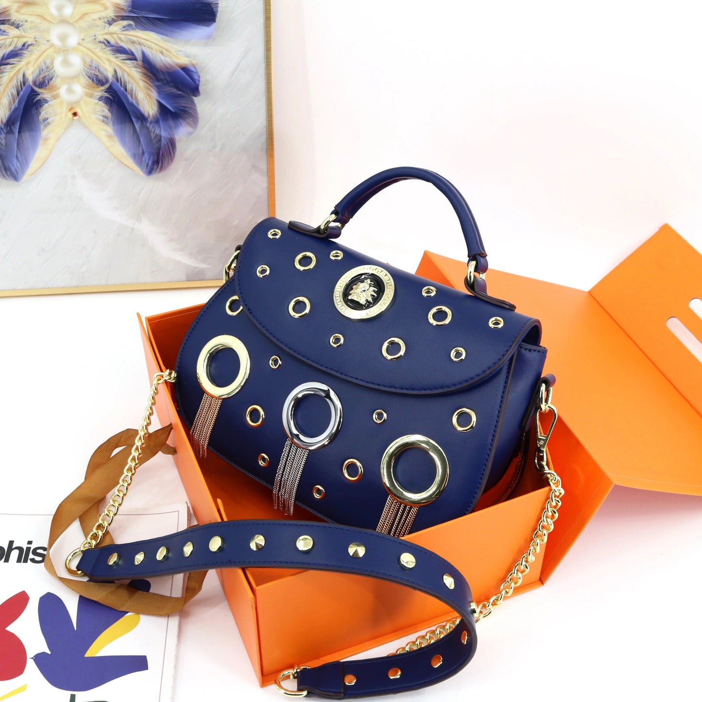 ladysky handbags for women tassel and rivet saddle bag for girls punk crossbody ladies bag quality chain shoulder bags 26cm