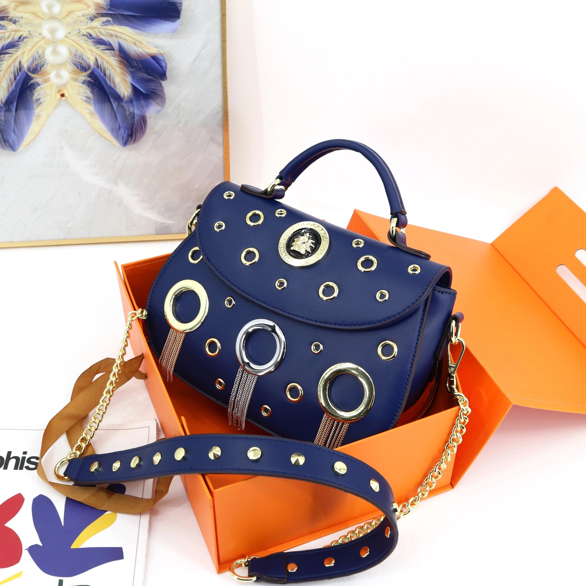 ladysky handbags for women tassel and rivet saddle bag for girls punk crossbody ladies bag quality chain shoulder bags 26cm