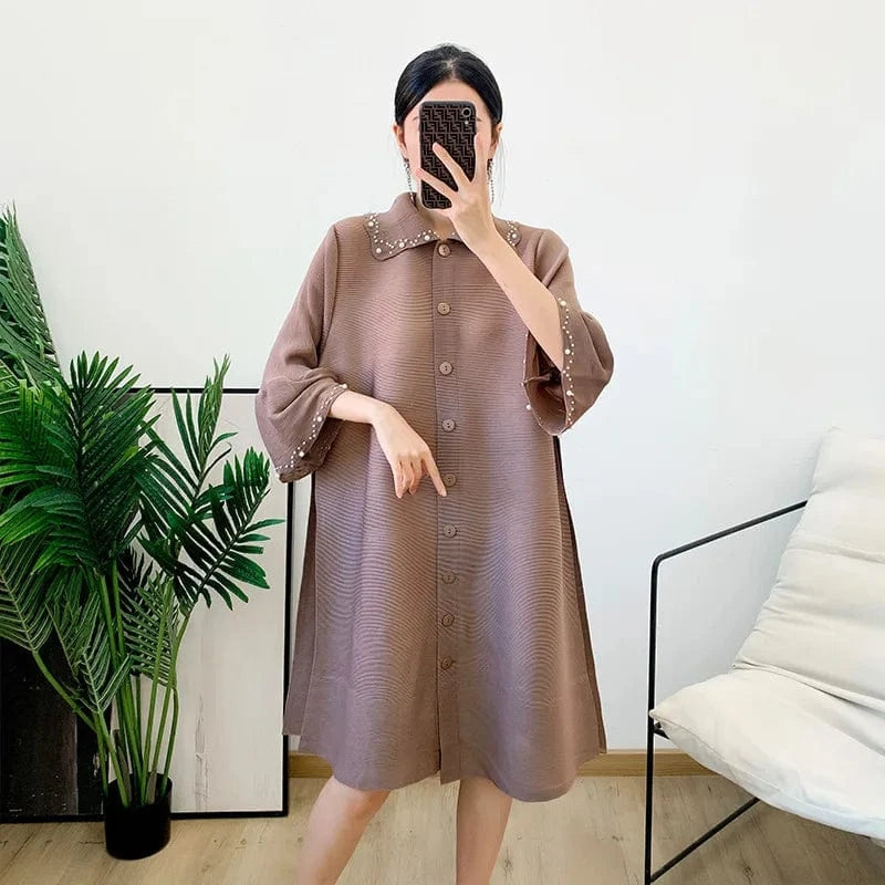 Lapel Korean Style Lily Pleated Trench Coat 2024 Spring New Pink Loose Large Pleated Mid-length Coat