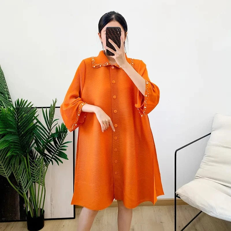 Lapel Korean Style Lily Pleated Trench Coat 2024 Spring New Pink Loose Large Pleated Mid-length Coat