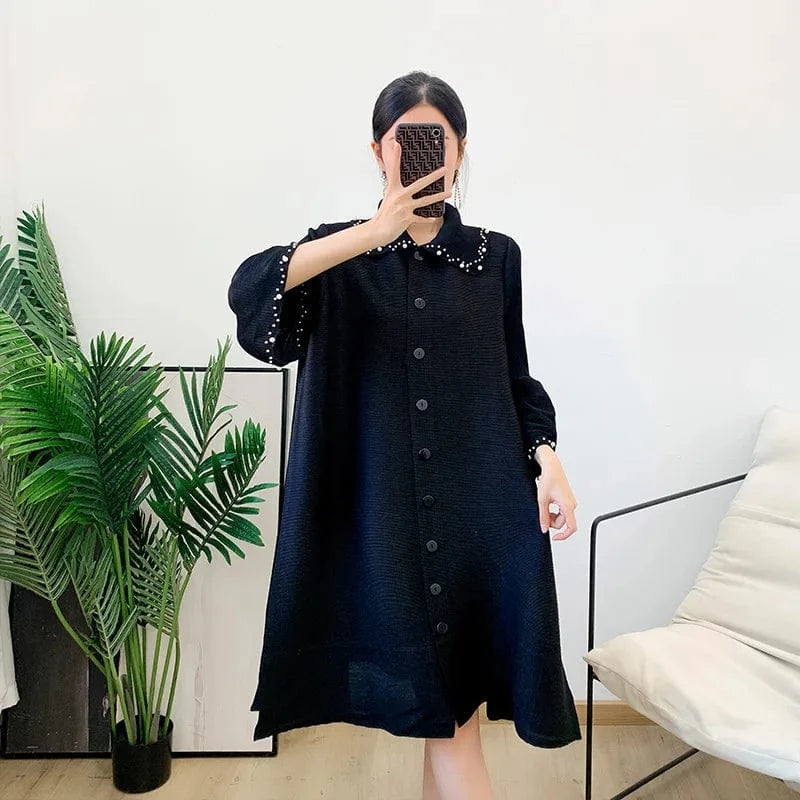 Lapel Korean Style Lily Pleated Trench Coat 2024 Spring New Pink Loose Large Pleated Mid-length Coat