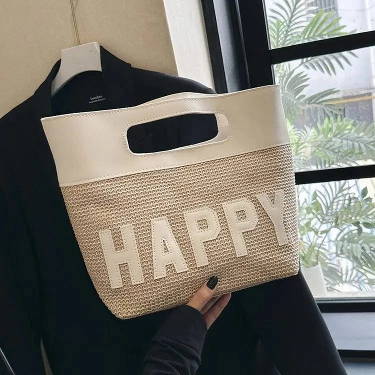 Large capacity Summer Straw bag for Women Happy Trend Handbag Bohemian casual beach shopping Tote Hand woven women Shoulder bag