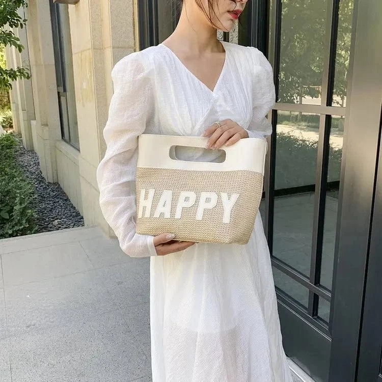 Large capacity Summer Straw bag for Women Happy Trend Handbag Bohemian casual beach shopping Tote Hand woven women Shoulder bag