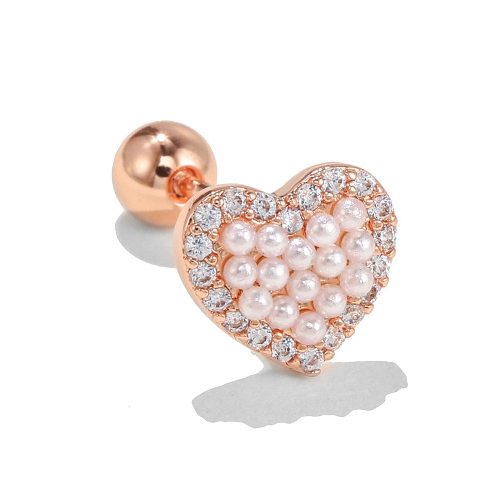 Large rose gold Opal Cz Heart Cartilage Earring for Women Luxury Crystal Stainless Steel Helix Lobe Screw Back Stud Ear Piercing Jewelry