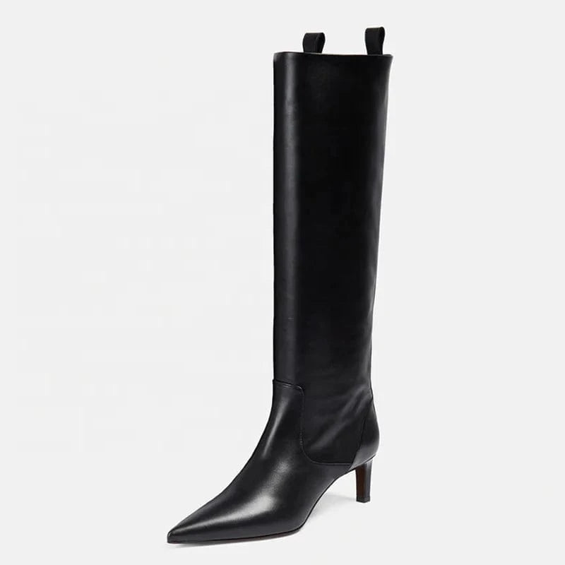 Large Size 46 Solid Wide Fit Women's Knee High Boots Ladies Low Heels Shoes Pointed toe Slip on Long Booties