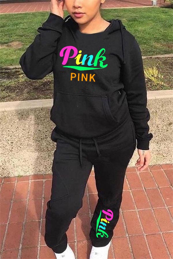 Large size autumn and winter women's solid color casual two-piece hooded sweater suit