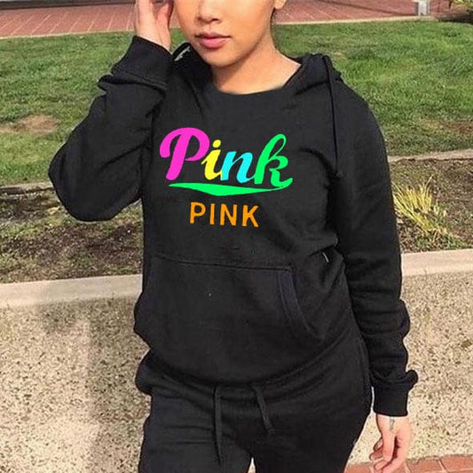 Large size autumn and winter women's solid color casual two-piece hooded sweater suit