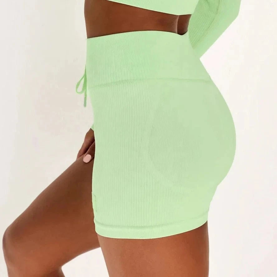 Large Size Stretch Running Sports Pants Outdoor Workout Fitness Leggings High Waist Drawstring Yoga Shorts For Womens