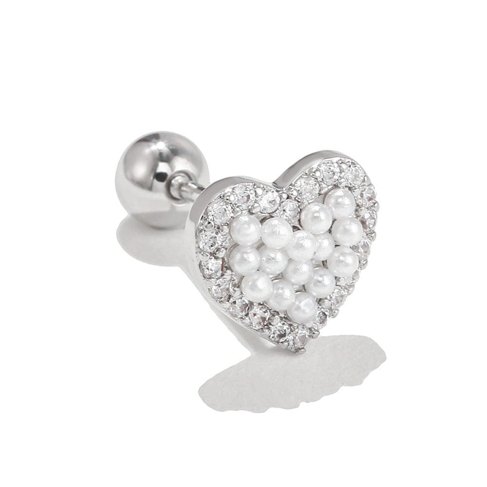 Large White K Opal Cz Heart Cartilage Earring for Women Luxury Crystal Stainless Steel Helix Lobe Screw Back Stud Ear Piercing Jewelry