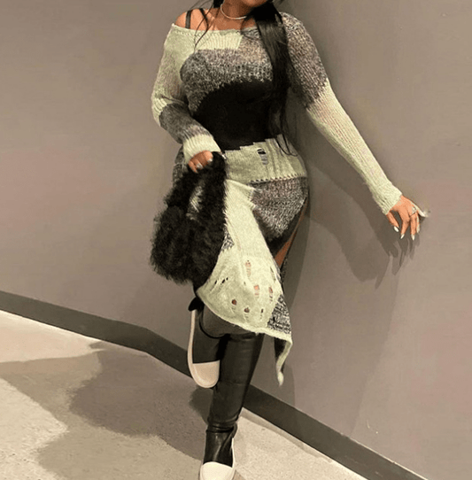 Latest Design Fall 2023 Fashion Irregular Weave High Waist Wrap Hip Split Slim Fit Knitted Dress