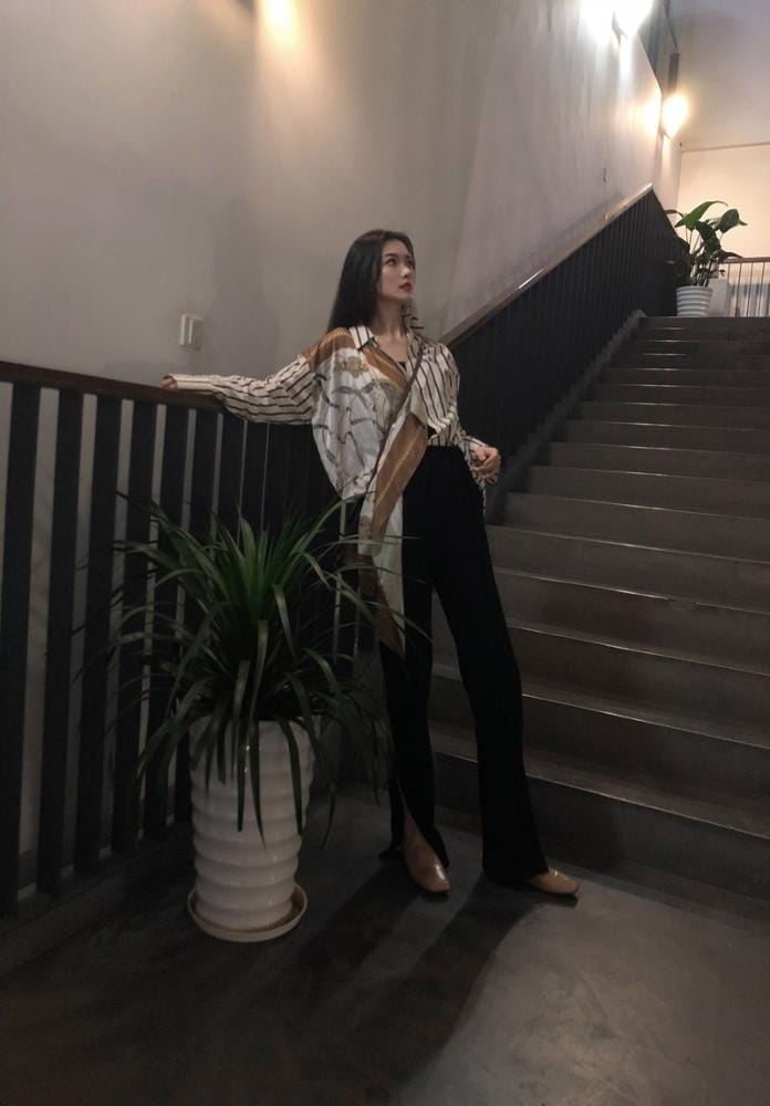 Latest Design Fashion High Quality Women Clothing Stripe Floral Printed Patchwork Casual Long Sleeve Blouse Shirt With Belt