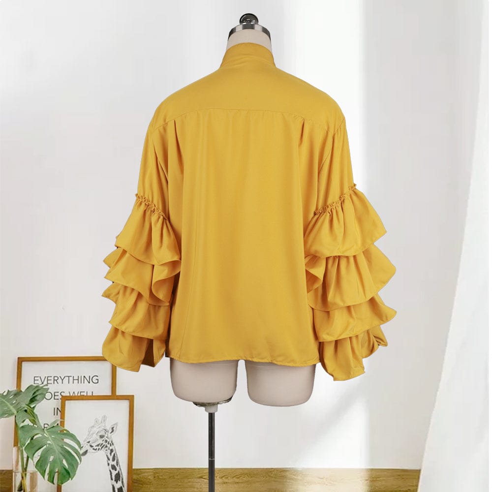 Latest Design Fashion Loose Ruffle Flare Sleeves Women Casual Blouse