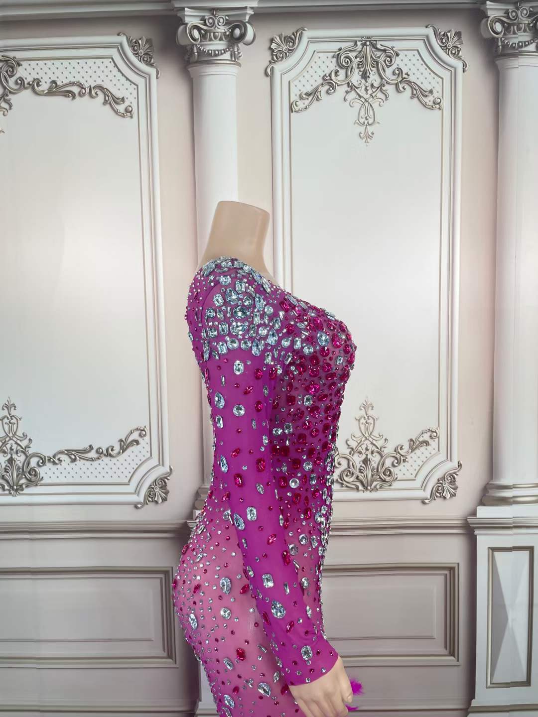 Latest Design Silver Crystal Purple Diamond Party Dress Purple Feather Maxi Standard Prom Dresses 2023 Evening Gowns Sexy