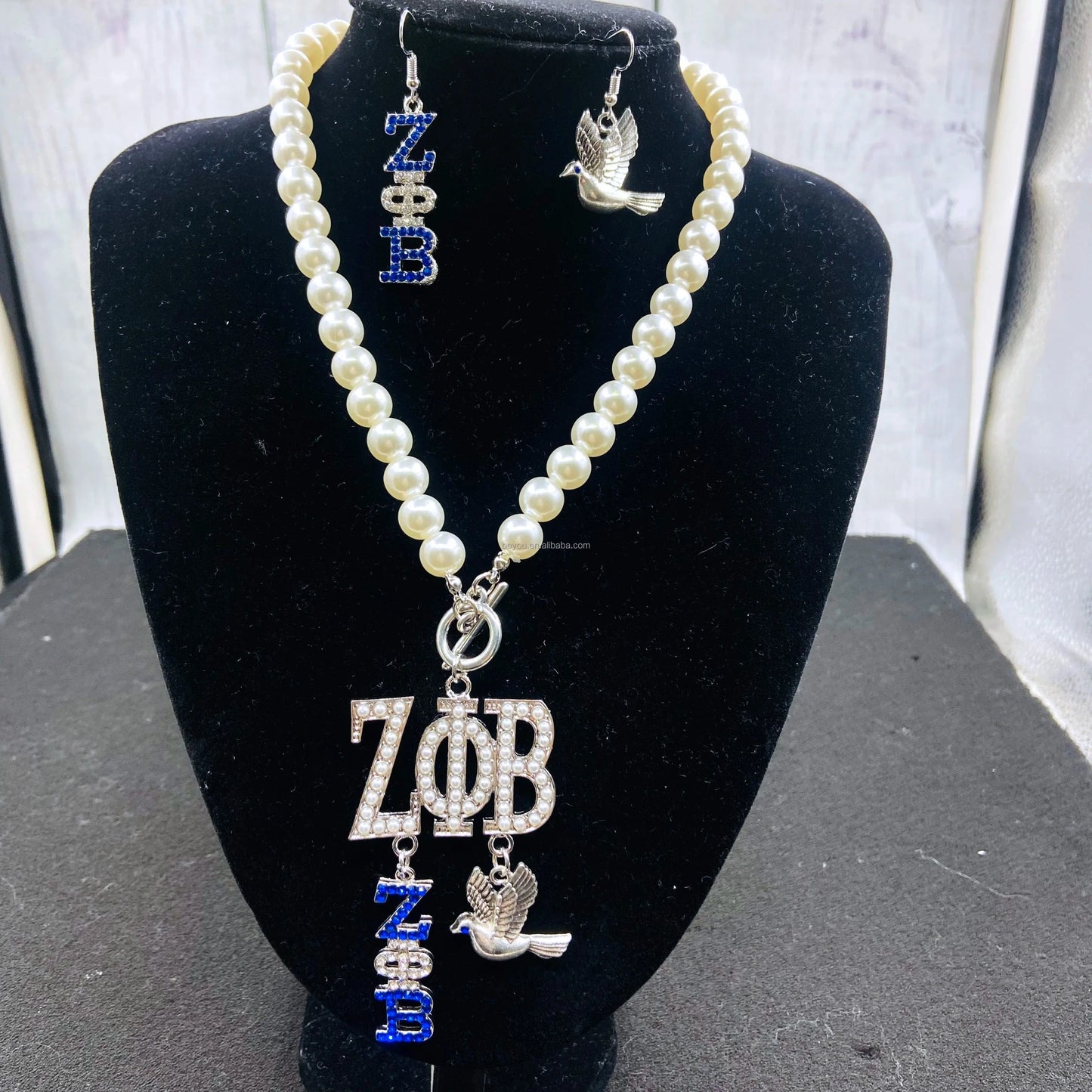 Latest Greek Alphabet Sorority Maple Leaves Association Logo Full Rhinestone Pearl Pendant Earring Bracelet Necklace Set