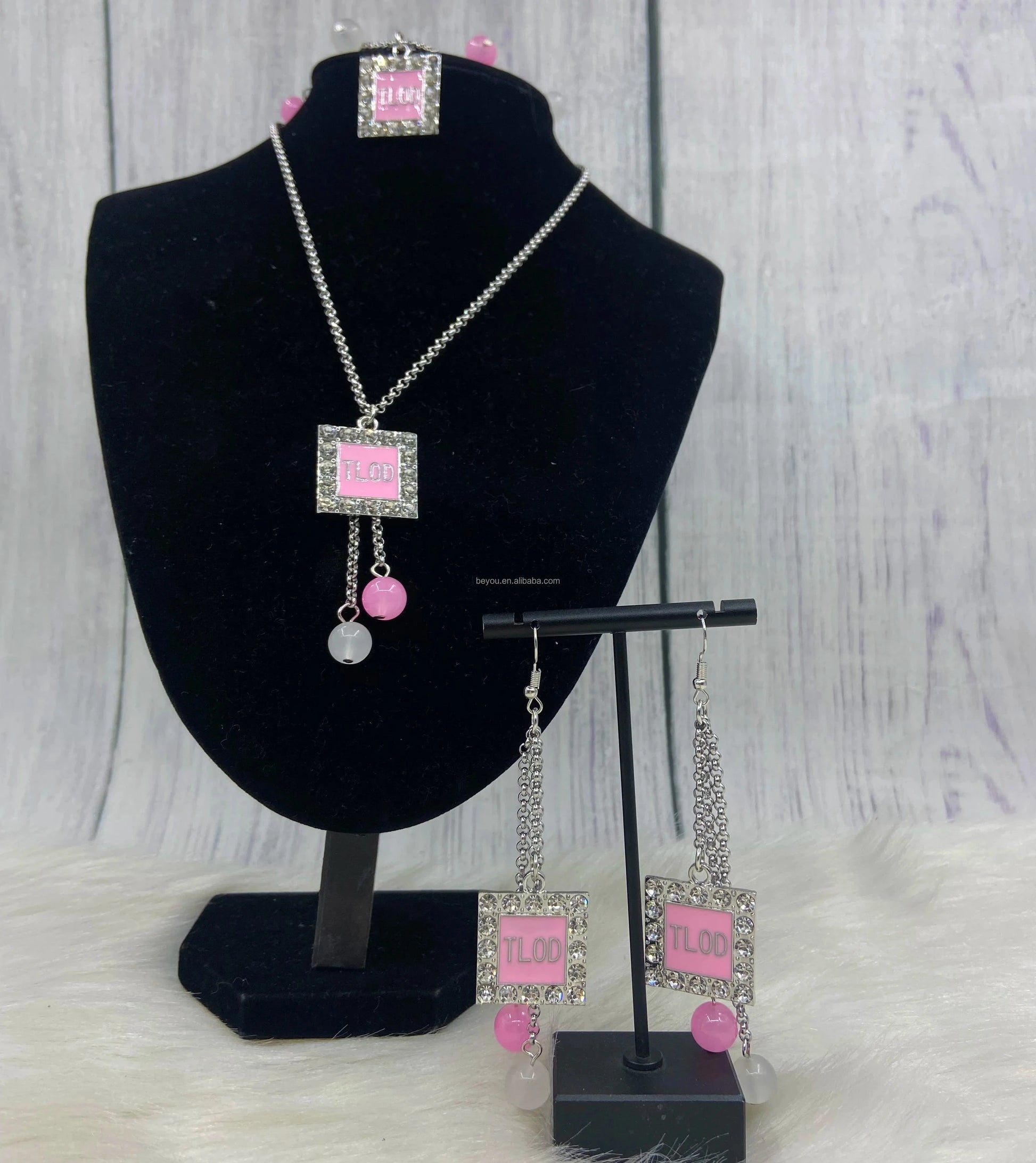 Latest Greek Alphabet Sorority Maple Leaves Association Logo Full Rhinestone Pearl Pendant Earring Bracelet Necklace Set