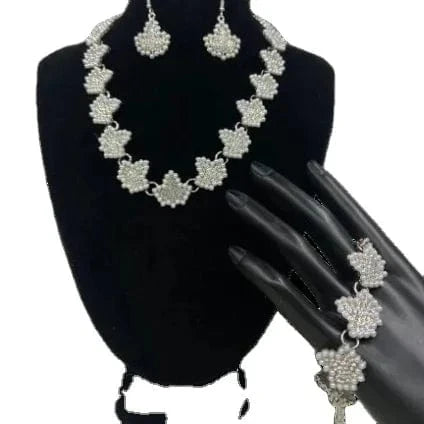 Latest Greek Alphabet Sorority Maple Leaves Association Logo Full Rhinestone Pearl Pendant Earring Bracelet Necklace Set