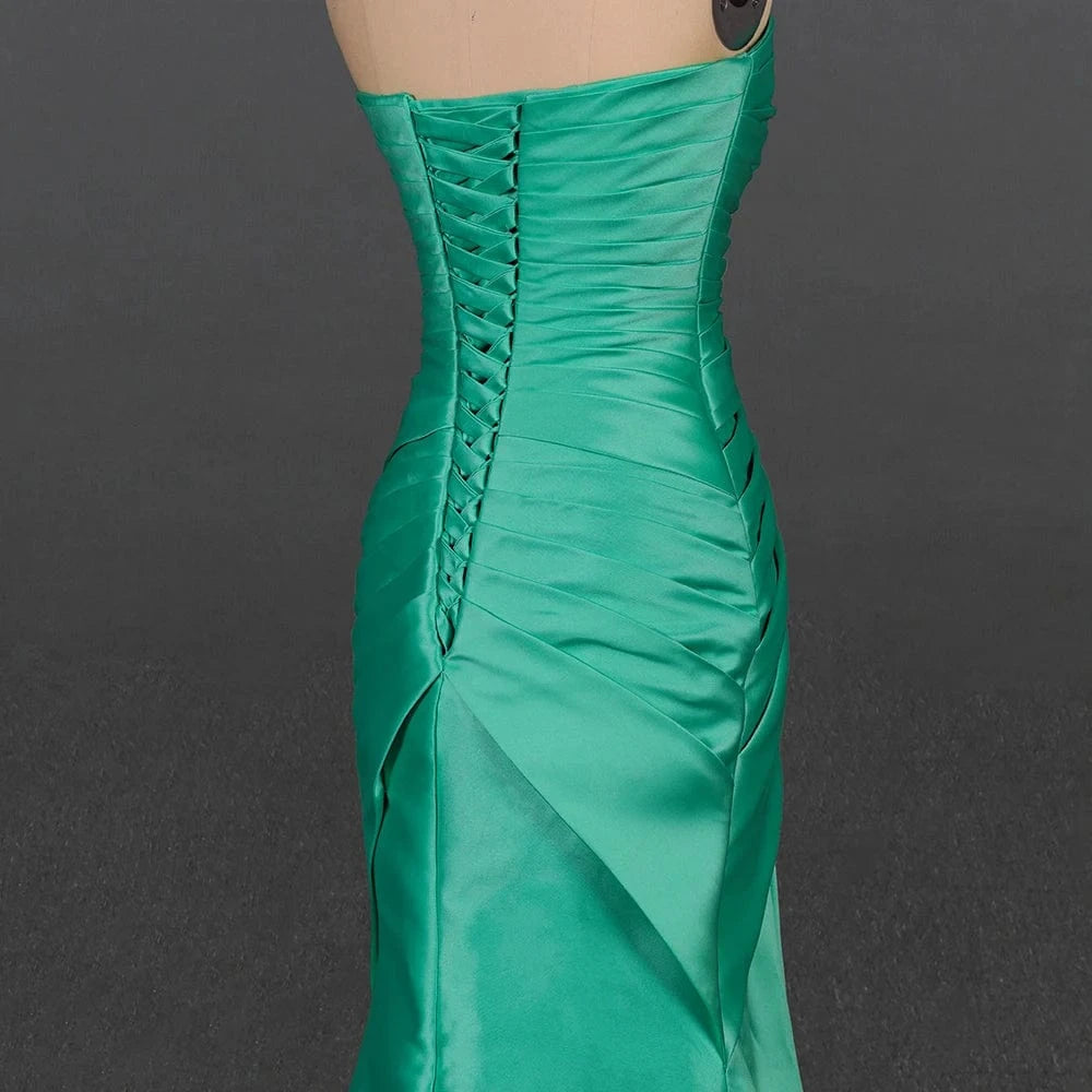 Latest Green Slim Tube Top Evening Dress Gathers Sexy Banquet Party Wedding Evening Party Skirt Lsdz82