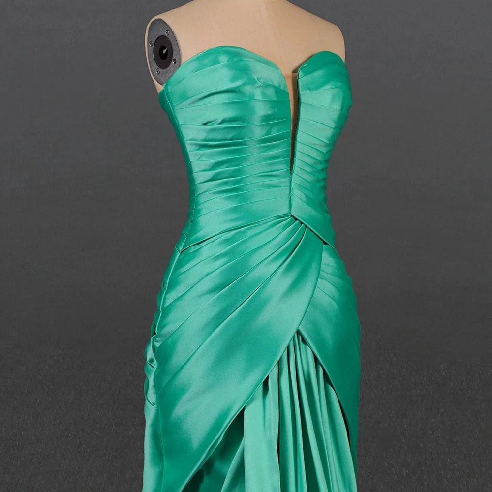 Latest Green Slim Tube Top Evening Dress Gathers Sexy Banquet Party Wedding Evening Party Skirt Lsdz82