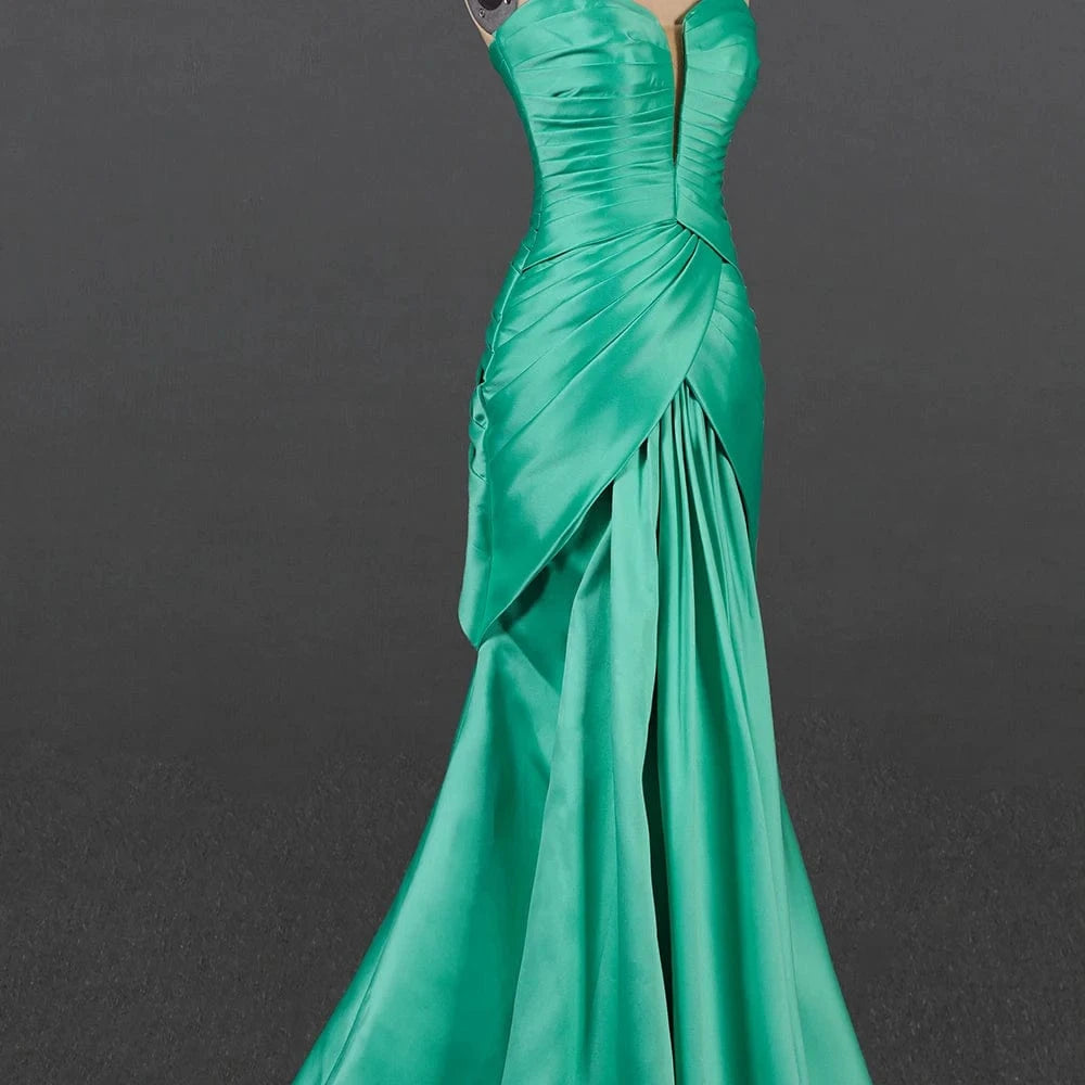 Latest Green Slim Tube Top Evening Dress Gathers Sexy Banquet Party Wedding Evening Party Skirt Lsdz82