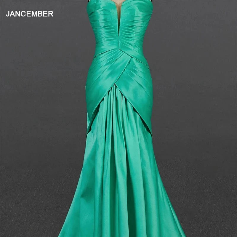 Latest Green Slim Tube Top Evening Dress Gathers Sexy Banquet Party Wedding Evening Party Skirt Lsdz82