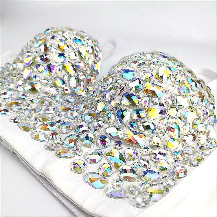 Latest Hot 34 Size Breast Shiny diamond Rhinestone Young Sexy Girls Wear Bra dance wear Lingerie For Women Party Wear