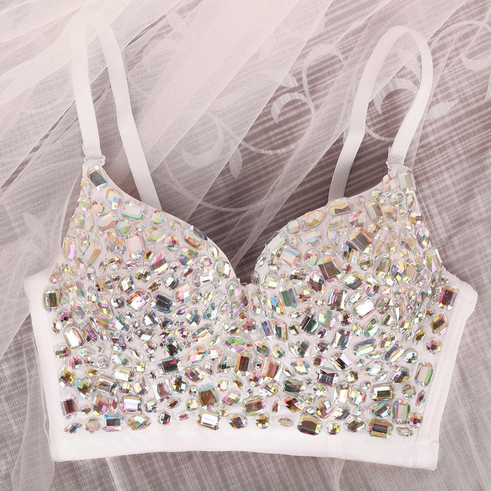 Latest Hot 34 Size Breast Shiny diamond Rhinestone Young Sexy Girls Wear Bra dance wear Lingerie For Women Party Wear