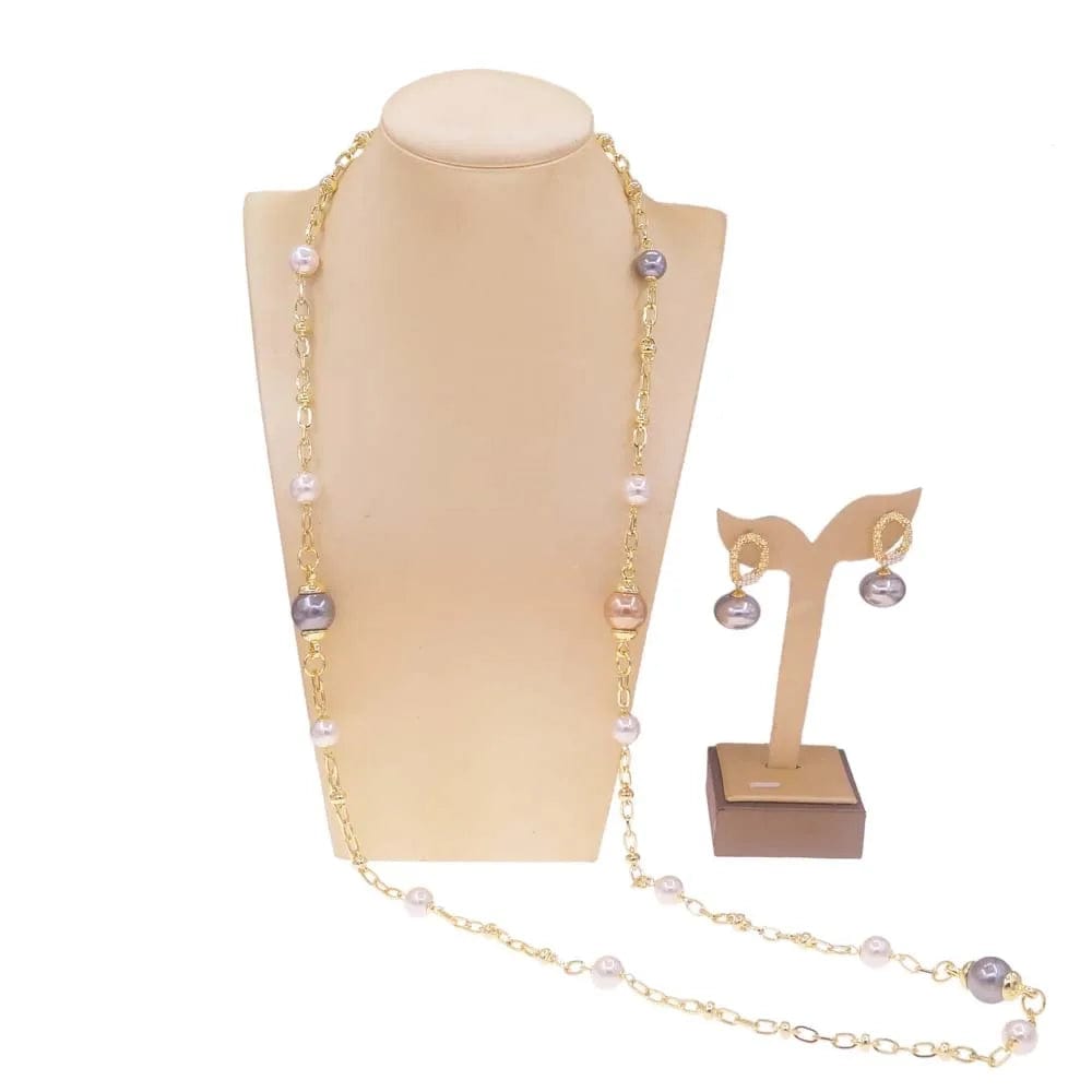 Latest Long Chain Copper Gold Plated Wedding Party Gift Birthday Jewelry set Women Necklace Earrings Popular Wholesale Jewels