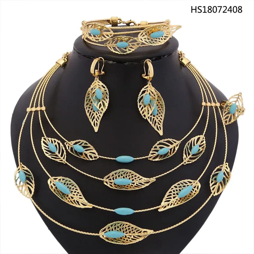 Latest Long Chain Copper Gold Plated Wedding Party Gift Birthday Jewelry set Women Necklace Earrings Popular Wholesale Jewels