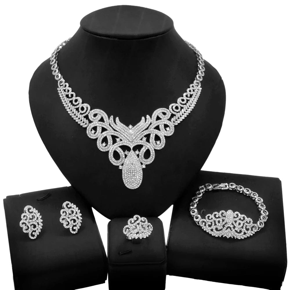 Latest Long Chain Copper Gold Plated Wedding Party Gift Birthday Jewelry set Women Necklace Earrings Popular Wholesale Jewels