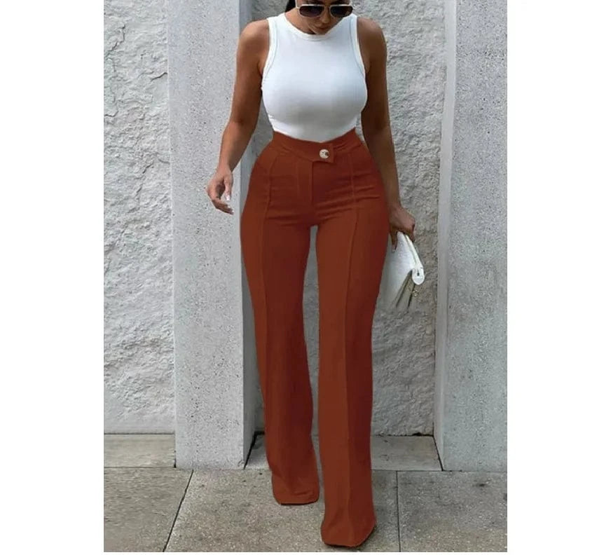 Latest Models Relaxed Solid Button Bootcut Womens Fall Wide Leg Pants