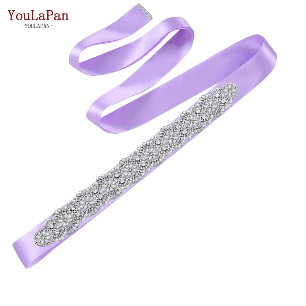 Lavender  Ribbon YouLaPan S04C Rhinestone Party Dress Belt Luxury Bridal Sash Ribbon For Ladies Evening Dress Bridal Jewelry Belt