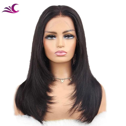 Layered Short 13x4 Bone Straight Lace Front Wig Preplucked Unprocessed Vietnames Human Hair Ear to Ear Lace Front Wigs