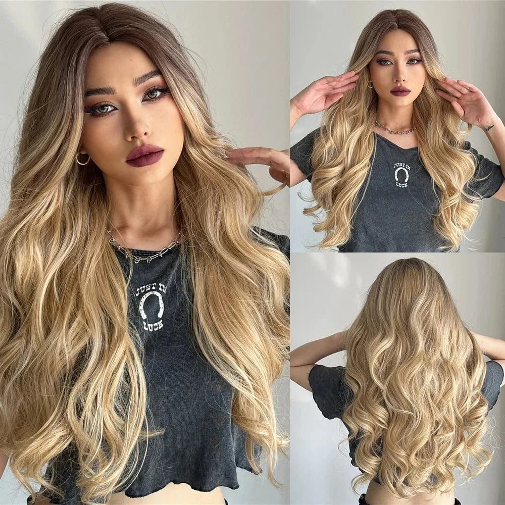 lc5018-1 Wholesale Cheap Full Lace Natural Hair Wig Vendor Synthetic Long Fluffy Wigs Pixie Cut Afro Kinky Curly Blonde Ombre Wigs