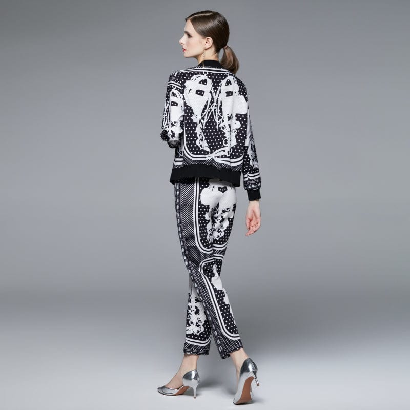 LDY6742088 New European and American famous fashion print jacket + casual pencil pants baseball uniform suit