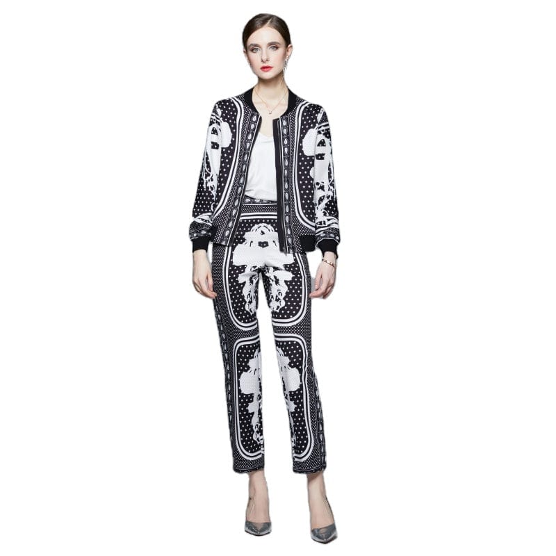 LDY6742088 New European and American famous fashion print jacket + casual pencil pants baseball uniform suit