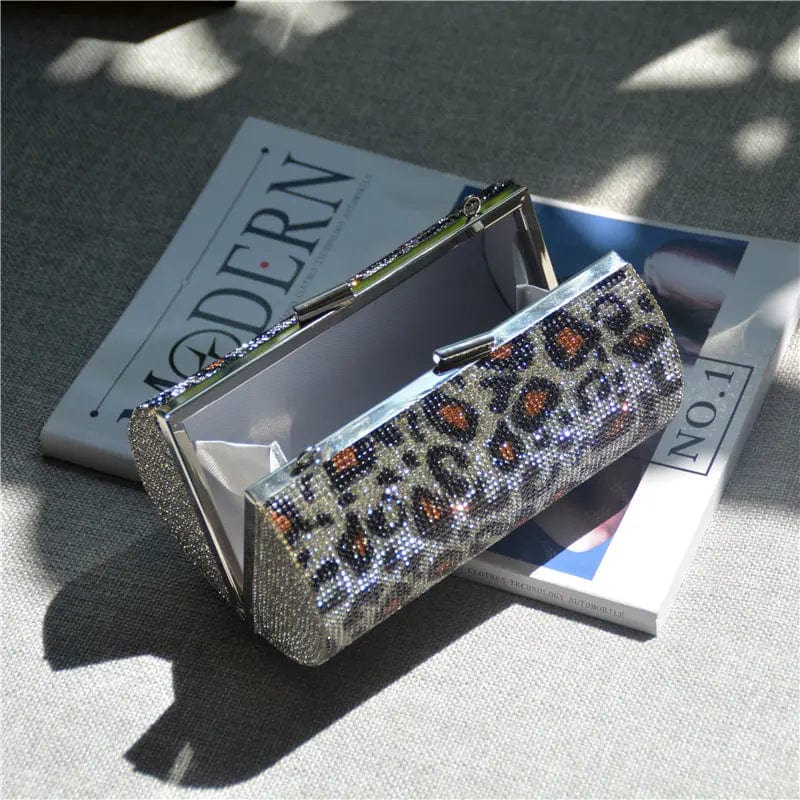 Leopard DY002 Leopard Fashion Diamonds Women Clutch Metal Luxury Rhinestones Shoulder Chain Small Female Handbags Purse