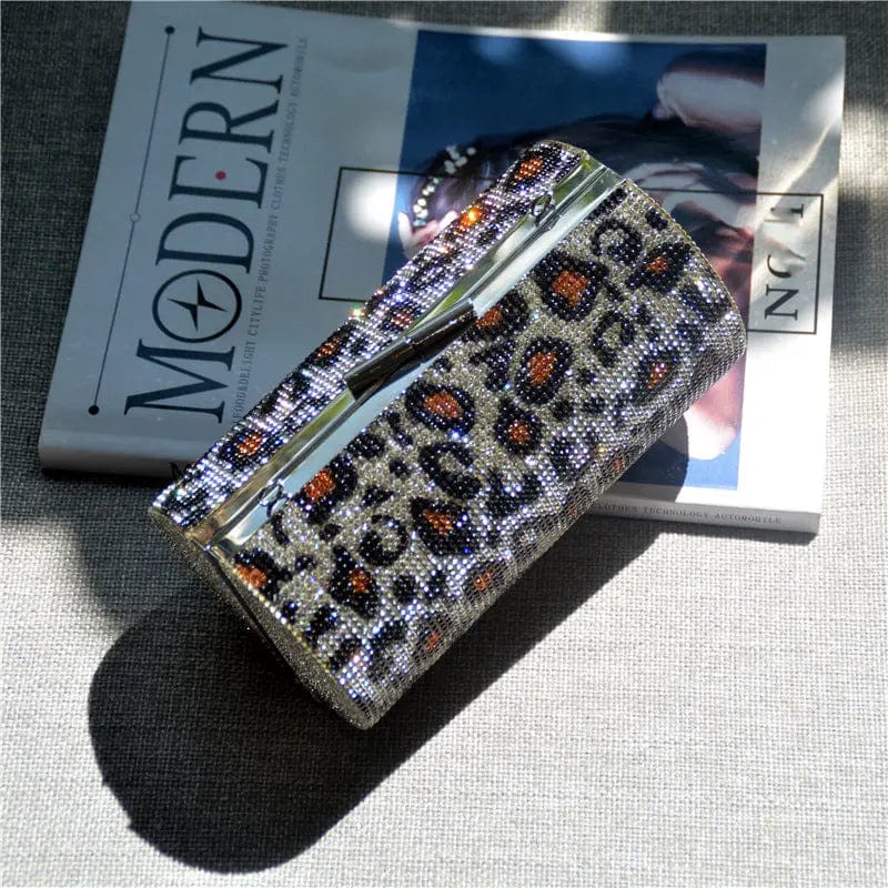 Leopard DY002 Leopard Fashion Diamonds Women Clutch Metal Luxury Rhinestones Shoulder Chain Small Female Handbags Purse