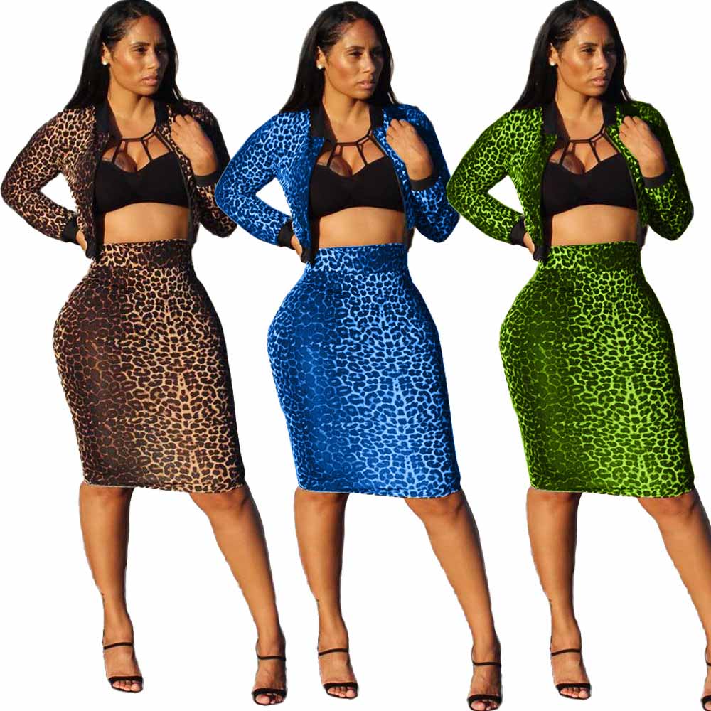 leopard print clothing women 2 piece crop top and skirt set