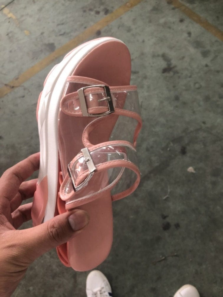 Leslides Jelly Slides Sandals Transparent Breathable Platform Shoes Sports Casual PU Leather Sandals Buckle for Women High Heels