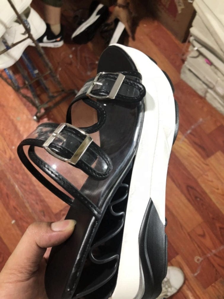Leslides Jelly Slides Sandals Transparent Breathable Platform Shoes Sports Casual PU Leather Sandals Buckle for Women High Heels
