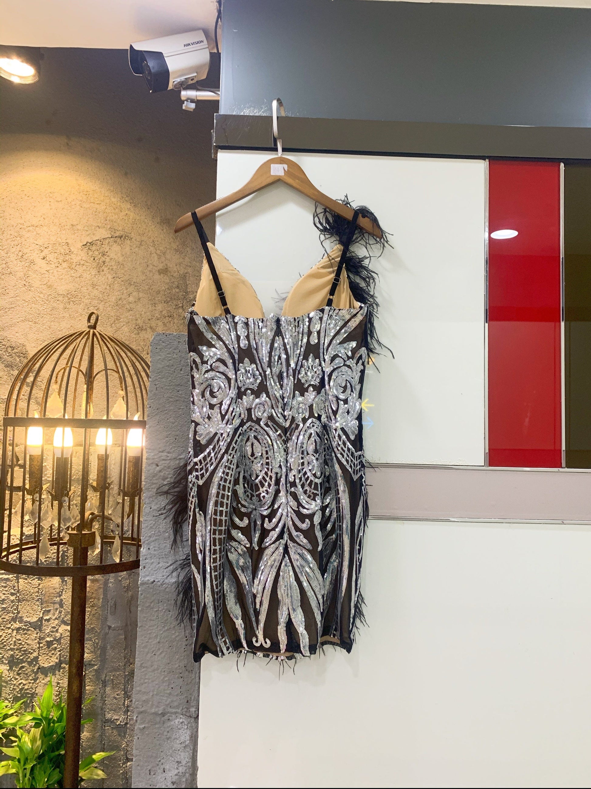 LF359 Kimshein Fashion High Quality Elegant Sequin Feathers Sexy Mini Evening Club Dress